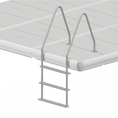 Närbild på en 3-stegs badstege monterad på en EasyFloat-brygga